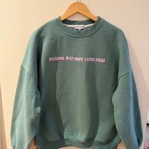 Strawberry Milk Mob Green Crewneck with Pink Text